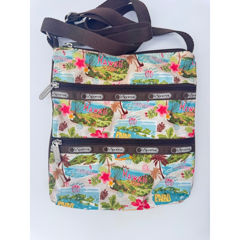 LeSportsac Crossbody Bag Hawaii Hawaiian Stamps Tropical Coastal RARE